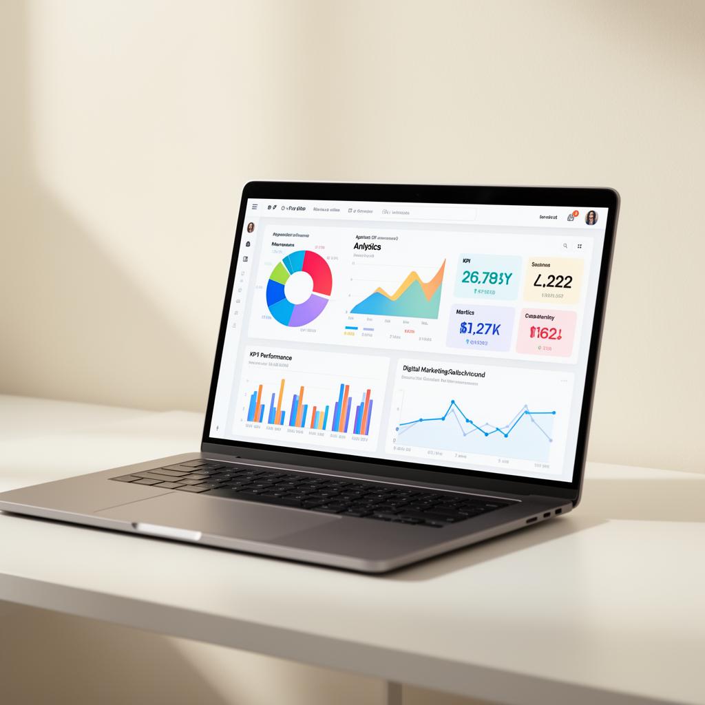 Computador com painel de análises e gráficos de performance